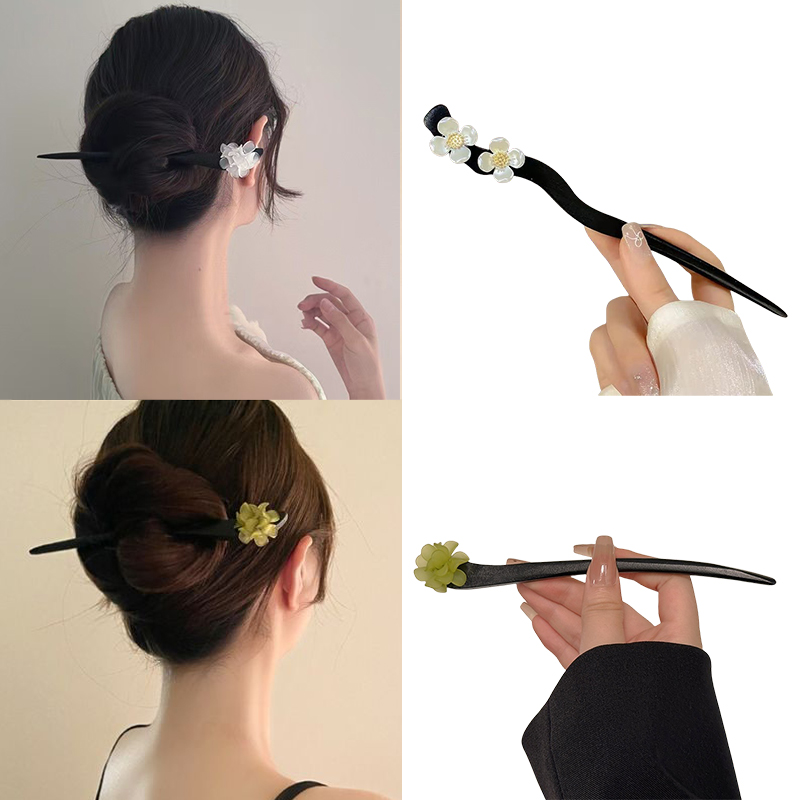 Florist Supplies - ヴィンテージ中国風の木製花ヘアスティックパールヘアピンジュエリー女性のための気質ヘアアクセサリーウェディングスタイリング gif