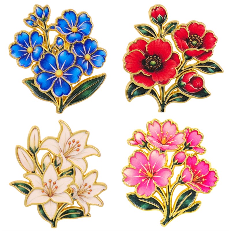 かわいいヴィンテージカラフルな花柄エナメルピンユリチェリーポ - Florist Supplies のレビューと価格